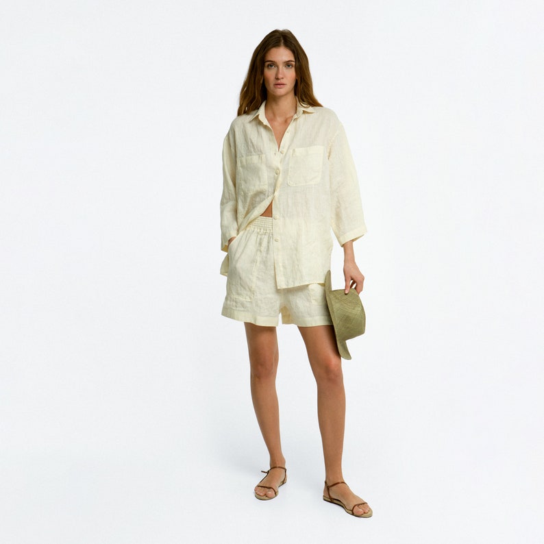 Linen Shirt and Shorts Set: Handmade Summer Bride Suit