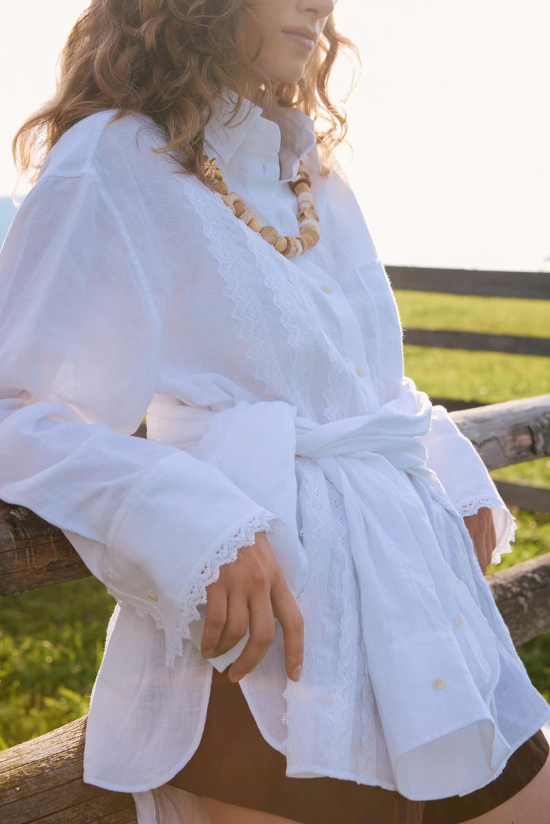 Women Linen Button Shirt, Organic Linen Blouse, Relaxed Fit Summer Top