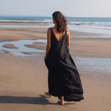 Women Organic Linen Midi Dress, Breathable Relaxed Fit