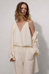 Ivory Linen Cami Top: Sleeveless Organic Blouse