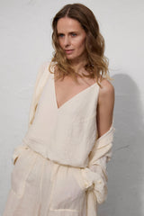 Ivory Linen Cami Top: Sleeveless Organic Blouse