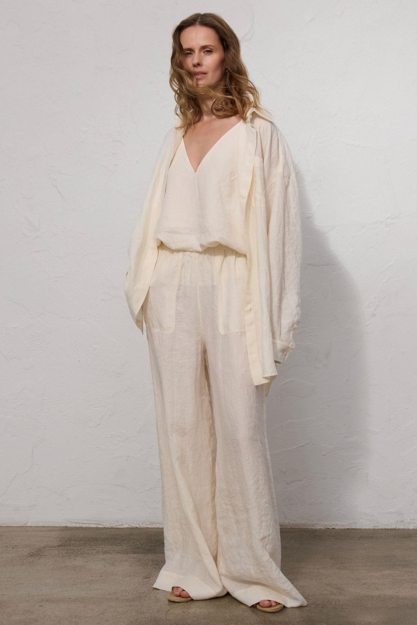 Ivory Linen Cami Top: Sleeveless Organic Blouse