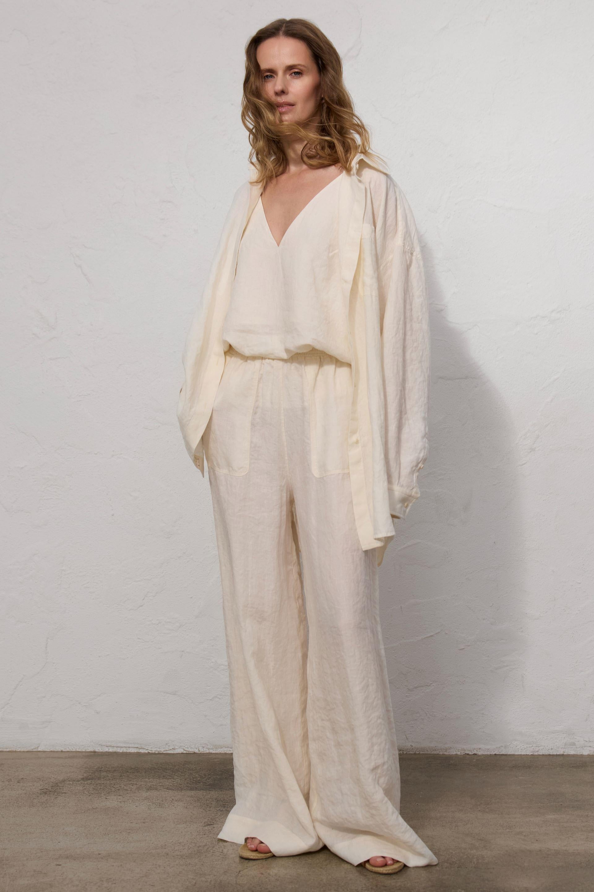 Ivory Linen Cami Top: Sleeveless Organic Blouse