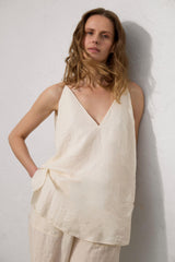 Ivory Linen Cami Top: Sleeveless Organic Blouse