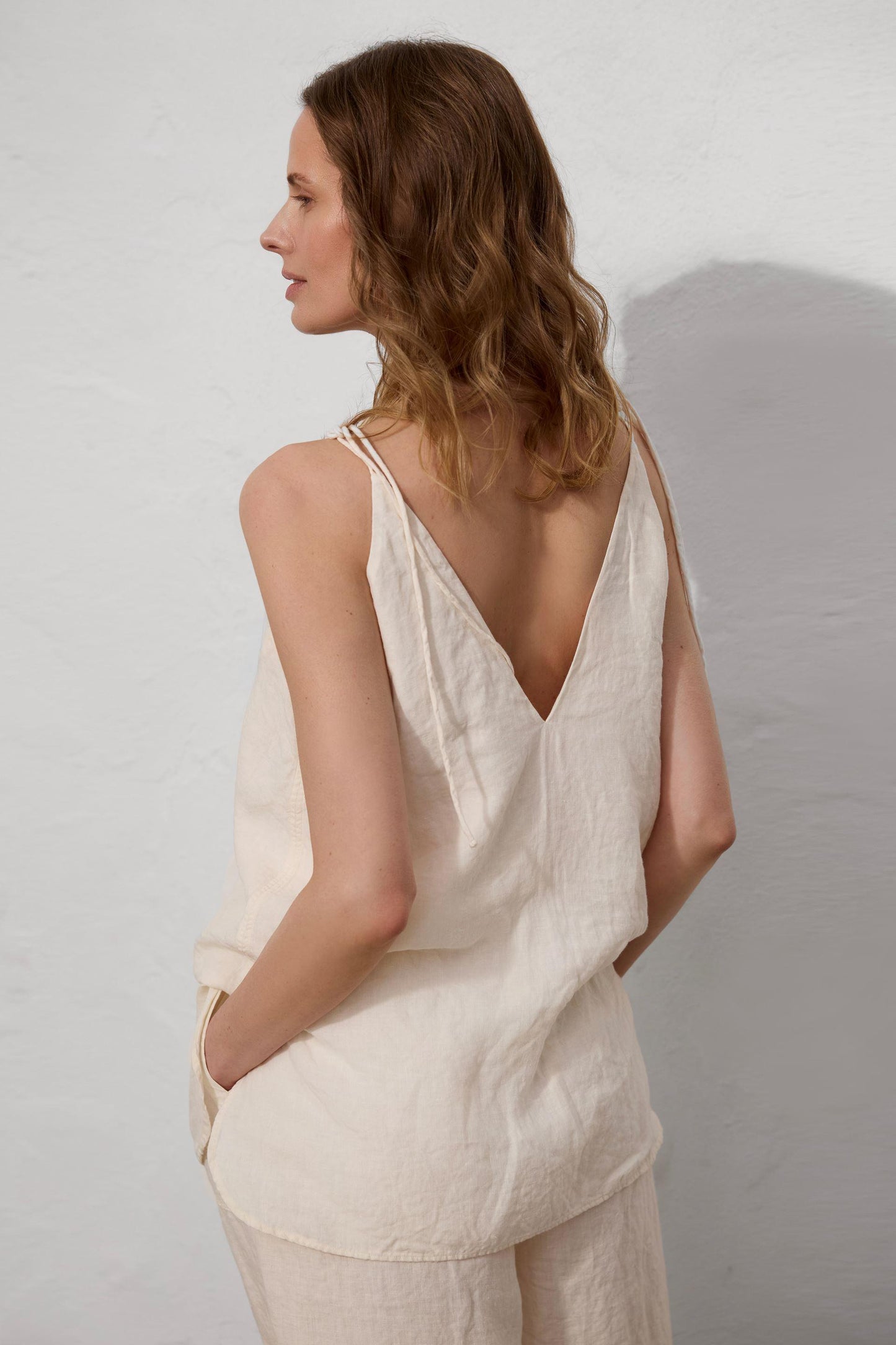 Ivory Linen Cami Top: Sleeveless Organic Blouse
